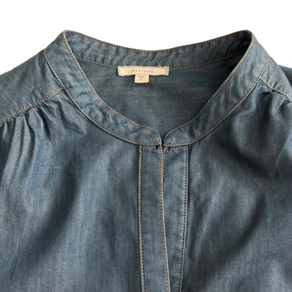 Pleione Women's Small Blue Denim 3/4 Sleeves Pull Over Blouse Tunic Shirt Top - Picture 7 of 16